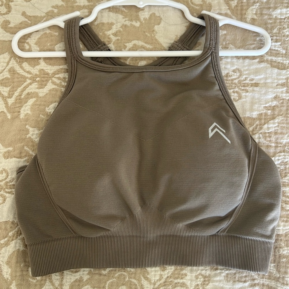 Oner active high neck effortless bra in Taupe